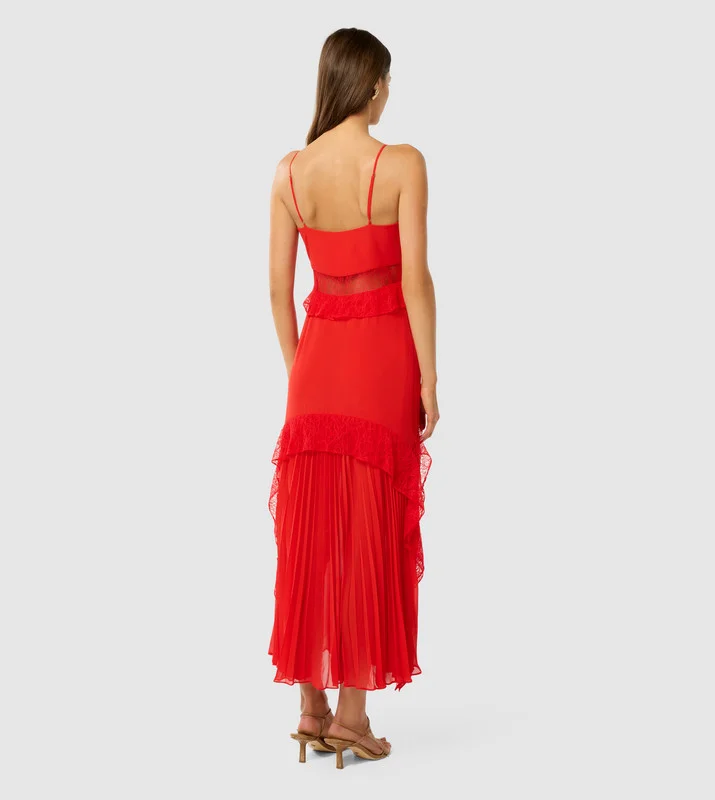forever new  LARA Pleated Ruffle Midi Dress for Women | Best Price UAE